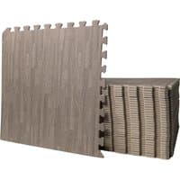 Grey wood effect EVA foam floor mats, 60cm x 60cm, interlocking edges, stack of 8 pieces.