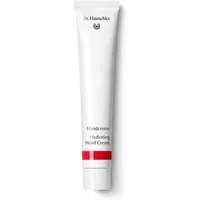 White tube of Dr Hauschka Hydrating Hand Cream 50ml with red stripe and black text.
