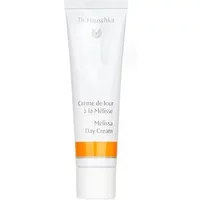 White tube of Dr Hauschka Melissa Day Cream 30ml with orange accent and silver cap.