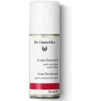 Dr Hauschka Rose Deodorant 50ml, white cylindrical bottle with black text and red accents.
