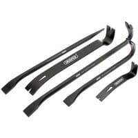 Black Draper 5 Piece Wrecking Bar Set with curved and flat ends, various lengths, and "Draper" logo on each bar.