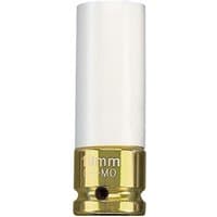 Gold and white Draper Expert 19mm Hi-Torq wheel nut socket for alloy wheels, cylindrical with 1/2" square drive.