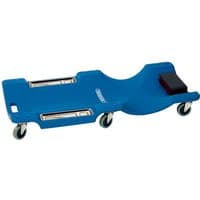 Blue Draper Mechanics Creeper with contoured body, six wheels, and padded headrest.