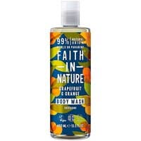 Faith In Nature Grapefruit & Orange Body Wash, 400ml bottle with vibrant citrus design and blue label.