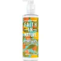 Faith in Nature Grapefruit & Orange Hand & Body Lotion, 400ml pump bottle, colorful citrus-themed label.