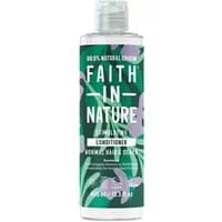 Green bottle of Faith in Nature Rosemary Conditioner, 400ml, with floral design and clear flip-top cap.