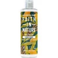 Faith in Nature Shea & Argan Conditioner 400ml bottle with green and yellow leaf design and white cap.