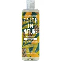 Faith in Nature Shea & Argan Shampoo 400ml bottle with green and orange leaf design, clear flip cap.