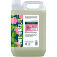 Wild Rose Body Wash 5L by Faith in Nature, green and pink floral label, white cap, clear rectangular container.
