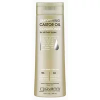 Giovanni Smoothing Castor Oil Conditioner 399ml in a beige bottle with silver text and a droplet graphic.