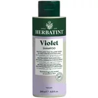 Herbatint Violet Shampoo 260ml bottle, green cap, white and purple label with text detailing product benefits.