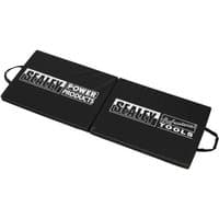 Black foldable mechanics work mat by Sealey with white logos and carrying handles on each side.