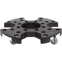 Black Sealey tyre dolly with circular center, hexagonal holes, and four swivel caster wheels for easy transport.