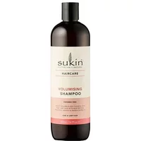 Sukin Volumising Shampoo 500ml in a dark brown bottle with a beige label and pink accent.