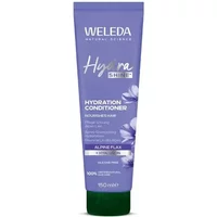 Purple Weleda Hydra Shine Conditioner tube, 150ml, with floral design and white text detailing hydration benefits.