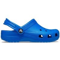 Slate blue Crocs boy's classic clog with bolt design, ventilation ports, and adjustable heel strap, size 2.