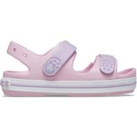 Pink Crocs girl's sandal with adjustable straps, white sole stripe, and perforated details, size Infant 3.