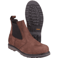 Brown leather pull-on dealer safety boots with black elastic side panels and rugged slip-resistant soles.
