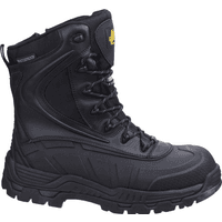 Black Amblers Safety hi-leg waterproof boot, metal-free, with reinforced toe, lace-up front, and rugged sole.