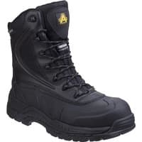 Black Amblers Safety boot, metal-free, hi-leg, waterproof, with reinforced toe and textured sole, size 8.