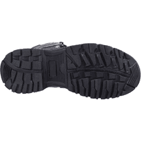 Black Amblers Safety boot with rugged sole, metal-free design, hi-leg style, and waterproof features, size 9.