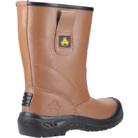 Brown Amblers Safety rigger boot, water-resistant, pull-on style, black reinforced toe and heel, size 11.