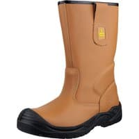 Brown Amblers Safety rigger boot, water-resistant, pull-on style, black reinforced toe and heel, size 13.