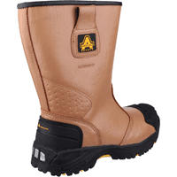 Brown Amblers waterproof safety rigger boot, size 7, with black reinforced toe and heel, pull-on loops, rugged sole.
