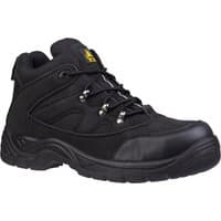 Black Amblers Safety vegan boots, size 7, with padded ankle support, lace-up front, and slip-resistant sole.