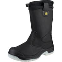 Black Amblers Safety water-resistant rigger boot, pull-on style, with reinforced toe and slip-resistant sole, size 7.