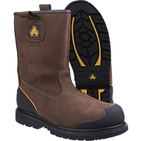 Brown Amblers Safety pull-on boot, Goodyear welted, waterproof, with black reinforced toe and rugged sole, size 10.