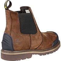 Brown Amblers Chelsea safety boot, Goodyear welted, waterproof, pull-on style, black elastic side panels, size 7.