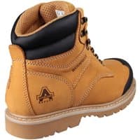 Tan Amblers Safety boot, size 13, with black padded collar, metal eyelets, and reinforced toe.