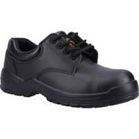 Black Amblers Safety FS38C shoe, metal-free, composite toe, lace-up design, padded collar, slip-resistant sole.