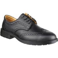 Black Amblers Safety shoe, size 9, with brogue detailing, lace-up front, and cushioned collar.