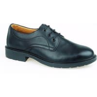 Black leather Amblers Safety shoe, lace-up design, slip-resistant sole, size 10, by Footsure Western Limited.