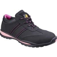 Black Amblers Safety FS47 trainer with pink accents, lace-up design, and heat-resistant sole.