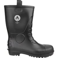 Black Amblers Safety waterproof PVC rigger boot, pull-on style, with reinforced toe and textured sole, size 9.