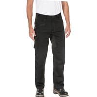 Black Caterpillar Operator Fx trousers, size 30, with side pockets and belt loops, worn by a model in a white shirt.
