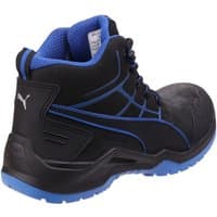 Black and blue Puma Safety Krypton lace-up boot with padded collar and rugged sole, size 6.5.