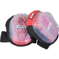 Red and black Scan Gel Knee Pads with clear spiked gel caps and adjustable straps.