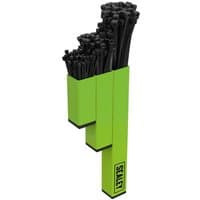 Hi-vis green magnetic cable tie holder with black cable ties, Sealey branding on side.
