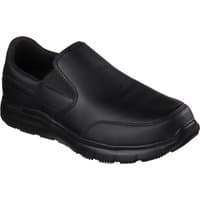 Black Skechers workwear slip-on shoe with cushioned sole and reinforced toe, size 12, by Footsure Western Limited.