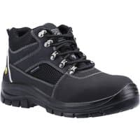Black Skechers safety boot with reinforced toe, lace-up front, and slip-resistant sole, size 11.