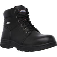 Black Skechers Workshire safety boot, lace-up, padded collar, rugged sole, leather finish, size 10.
