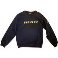 Black Stanley sweatshirt with yellow logo on chest, crew neck, and long sleeves, size XL.