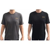 Grey and black Stanley T-shirt twin pack, XL, with yellow logo on chest, short sleeves, crew neck.