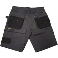 Grey Stanley holster shorts with multiple pockets, black accents, and tool loops, waist size 32 inches.