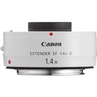 White Canon Extender EF 1.4x III with black lens mount and red alignment dot, compact and cylindrical design.
