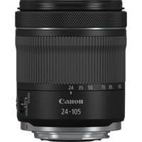 Canon RF 24-105mm F4-7.1 IS STM lens, black with textured zoom ring and silver mount.